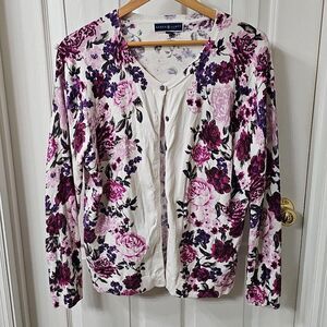 Karen Scott Floral Button-Down Cardigan, Women's Size XL